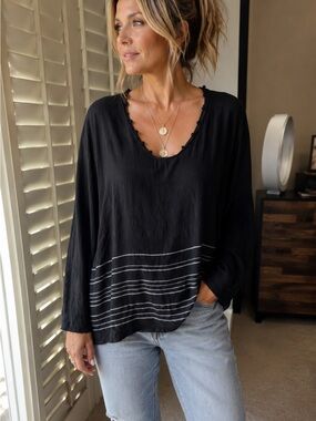 Billabong Black Long-Sleeve Shirt with White Stripe Hem